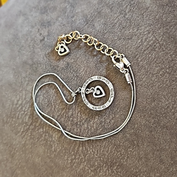 BRIGHTON Heart in a Circle Crystal Silver Plated Chain Necklace - Picture 8 of 9